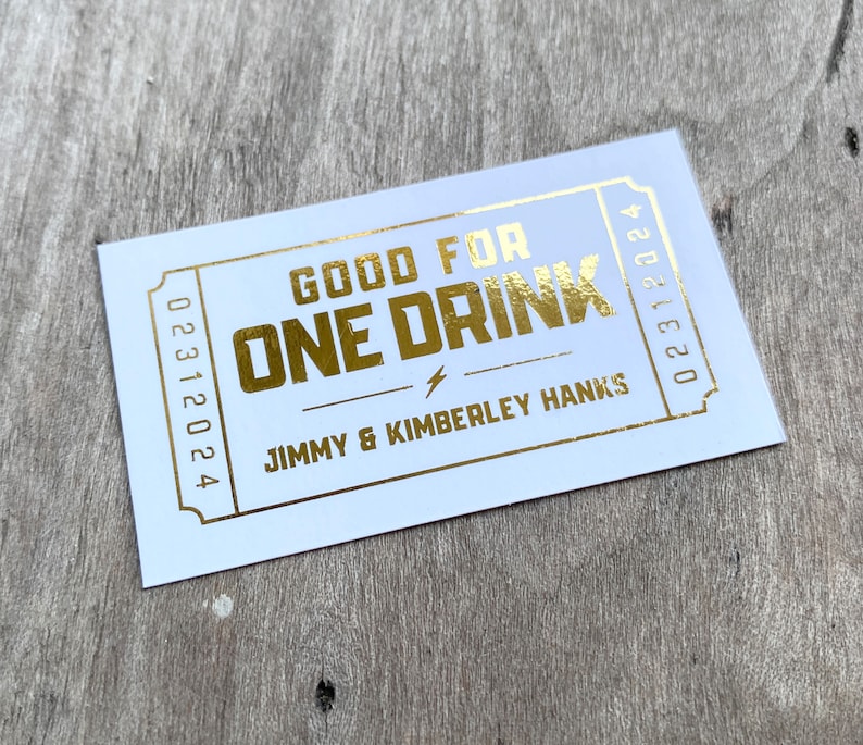 Gold Foil Wedding Drink Tickets Redeem for a Drink Coupon Bar Tickets Birthday Party Bar Tokens Good for One Drink Token, 50 QTY image 1