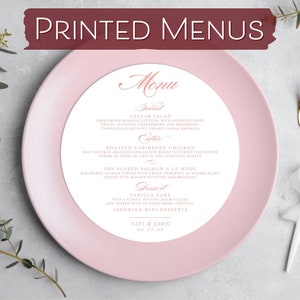 Menu di nozze rotondo con qualsiasi colore in stile formale - Menu di nozze romantico, piatto di nozze con calligrafia - Menu per eventi con vassoio per banchetto nuziale