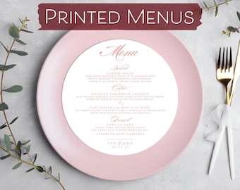 Formal Script Any Color Wedding Menu Round - Romantic Wedding Menu, Calligraphy Wedding Plate Card - Wedding Banquet Charger Event Menu