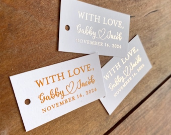 Foil Simple Modern Wedding Favor Tags -Heart Names Thank you tags - Personalized Wedding Gift Tags - Choose your Foil Color Tags - Set of 50