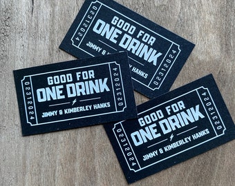 Birthday Party Drink Tickets - Chalkboard Redeem for a Drink - Good for one Drink Bar Tickets White Ink, White Ink Black Stock Drink Voucher