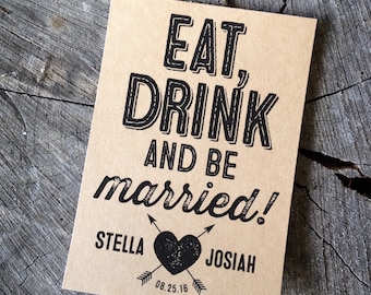 Rustic Style Labels for Wine Bottles - Wedding Wine Labels - Brown Bag Wine Labels - Kraft Country Style - Eat, Drink and be Married Labels
