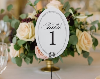 Ovale tafelnummers - Toewijzing tafelnummer bruiloft evenement - Formele kalligrafie - Elegante eenvoudige tafelnummers - NUMERIEKE tafelnummers