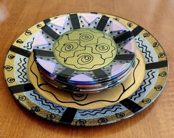 Juego de firma original pintado a mano de Kay Young (6 platos de 8" y plato de 13")