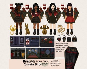 Vampire Paper Dolls Printable | Gothic Dress Up Dolls for Kids | Halloween Activity | Fantasy Paper Doll Set | Instant Download PDF