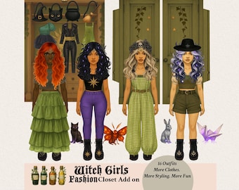Forest Witch Girl Fashion Closet Printable | Cottagecore Spring Fashion | Dress Up Paper Doll Activity for Kids | Instant PDF Download