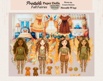 Printable Autumn Fairy Paper Dolls with Moveable Wings | Fairies & Puppies Fall Activity for Kids | Quiet Busy Book