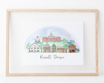 Roswell, Georgia Skyline Art Print: Hand-Drawn Art Prints