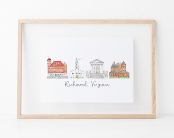 Richmond, Virginia Skyline Art Print: Hand-Drawn Art Prints