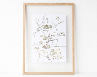 Gold Foil Atlanta, Georgia Map Art Print