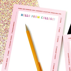 Funds are Low! Hello From College Notepad: 5.5x8.5 Tear-Off Memo Pad with 50 pages