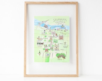 Savannah, Georgia Map Art Print: Available in Multiple Sizes