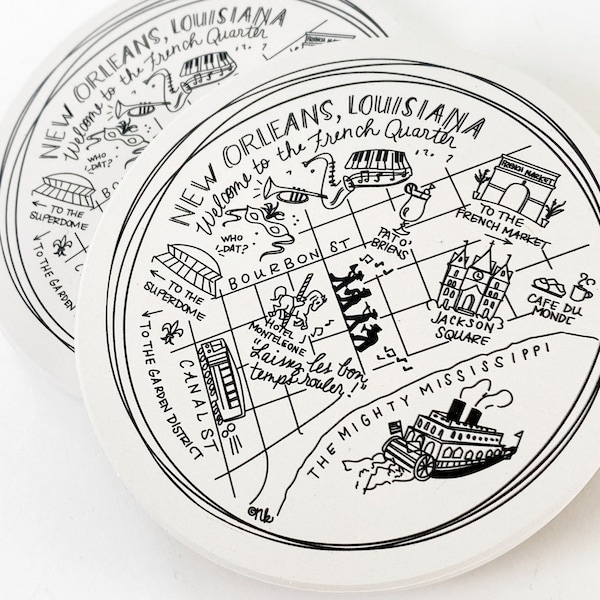 Ceramic New Orleans Map Coasters