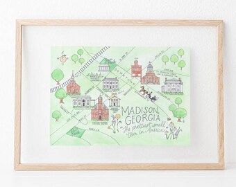 Madison, Georgia Map Art Print: Hand-Drawn Art Prints