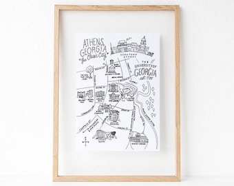 Pen and Ink Athens, Georgia Campus Map Art Print