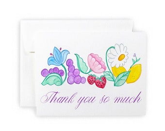 Floral and Fruit Thank You Greeting Card or Notecard Set