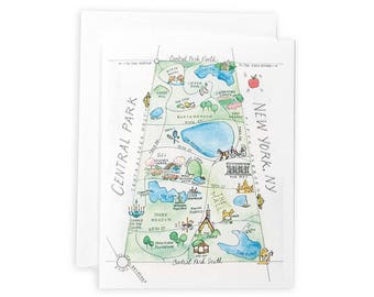 Central Park Map, New York City, New York Notecard Set, City Skyline Cards, NYC Gift, NYC Stationery, Hostess Gift