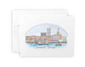Savannah, Georgia Notecard Set, City Skyline Cards, Savannah Gift, Savannah Stationery, Hostess Gift