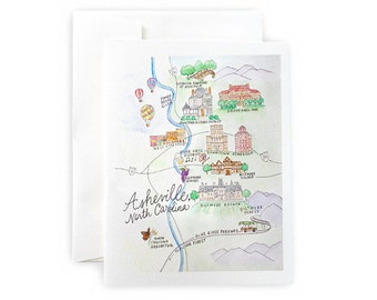 Asheville, North Carolina Map Greeting Card or Notecard Set