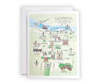 Savannah, Georgia Map Greeting Card or Notecard Set