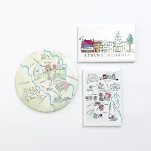 Athens Georgia Map Magnet, Hand-Illustrated City Souvenir, Classic City Fridge Decor