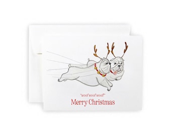 Bulldog Reindeer Holiday Notecard Set