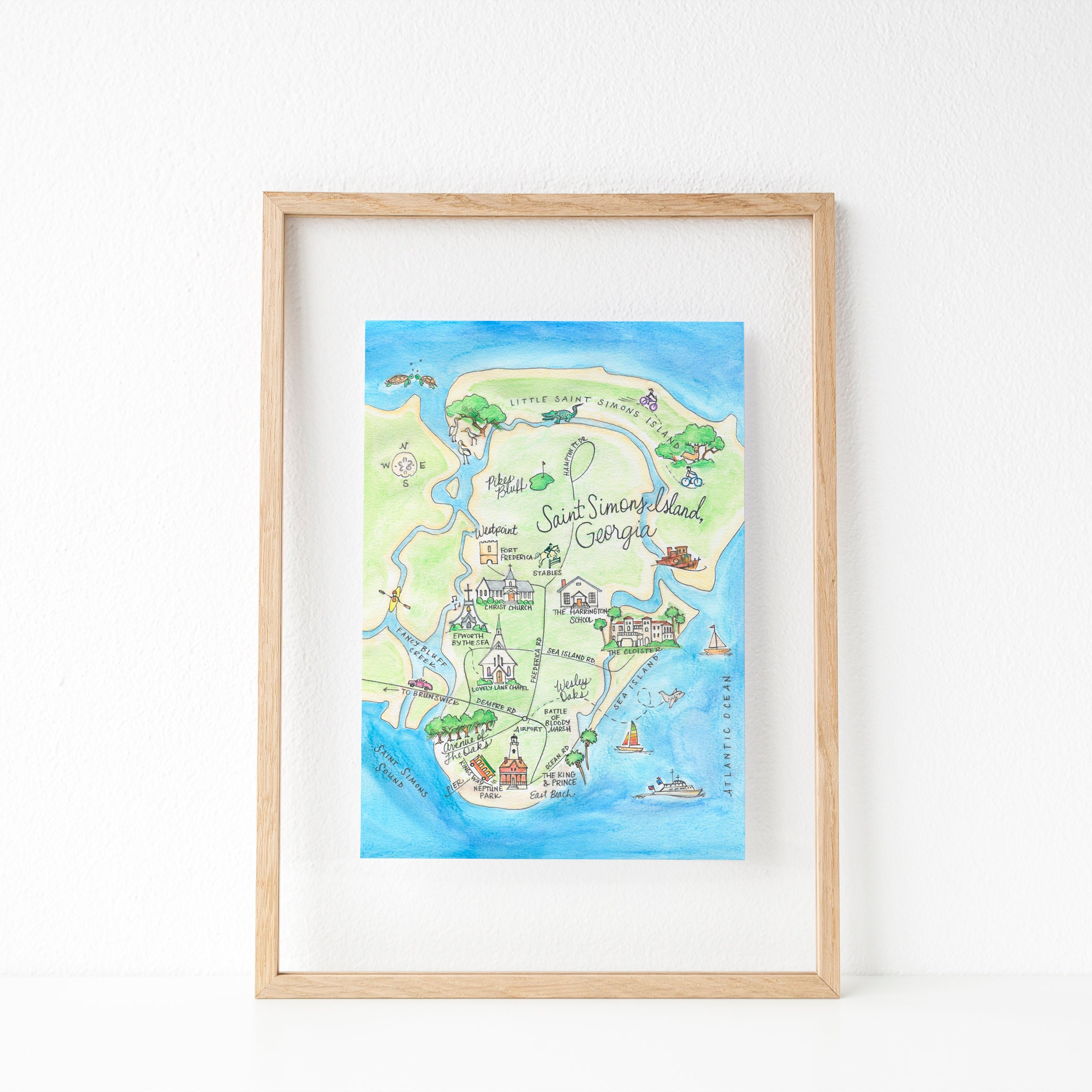 St Simons Island Georgia Map Saint Simons Island Georgia Map Art Print | Etsy Australia