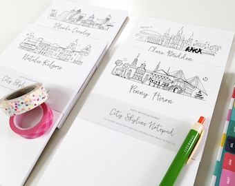 Personalized City Skyline Notepad - Multiple Cities Available
