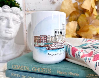 Savannah, Georgia Mug, 16 oz. Ceramic Cup featuring Original Artwork
