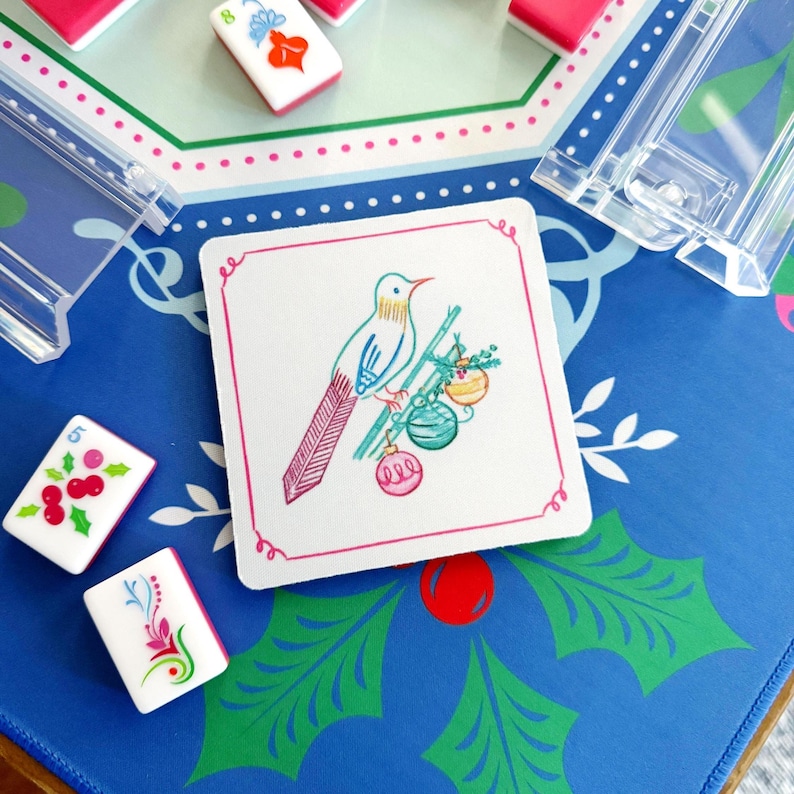 Neoprene Bam Bird Holiday Mahjong Coaster Set, Mahjong Gift, Mahjong Party Decor, Tile Game Gift, Hostess Gift image 1