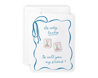 Mahjong Lucky You're My Friend Notecard Set, Mahjong Gift, Mahjong Party Decor, Tile Game Gift, Hostess Gift
