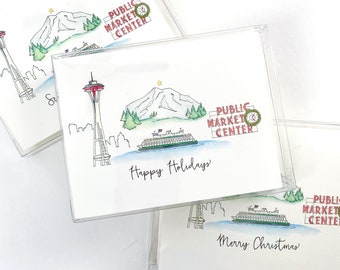 Seattle, Washington Holiday Greeting Card or Notecard Set