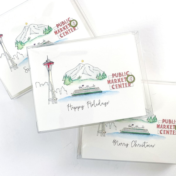 Seattle, Washington Holiday Greeting Card or Notecard Set