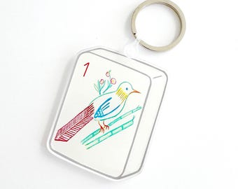 Mahjong Bird Bam Keychain, Mahjong Gift, Mahjong Party Decor, Tile Game Gift, Hostess Gift