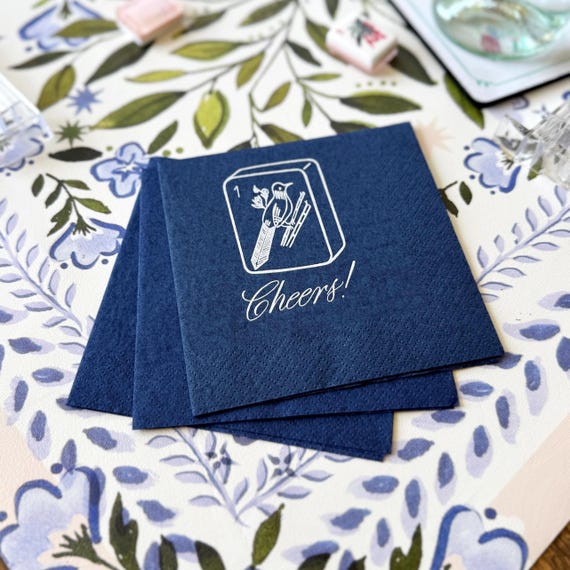 Mahjong Bird Bam Cocktail Napkin Set, Mahjong Gift, Mahjong Party Decor, Mahjong Accessories, Tile Game Gift, Hostess Gift