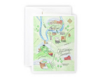 Chattanooga, Tennessee Map Greeting Card or Notecard Set