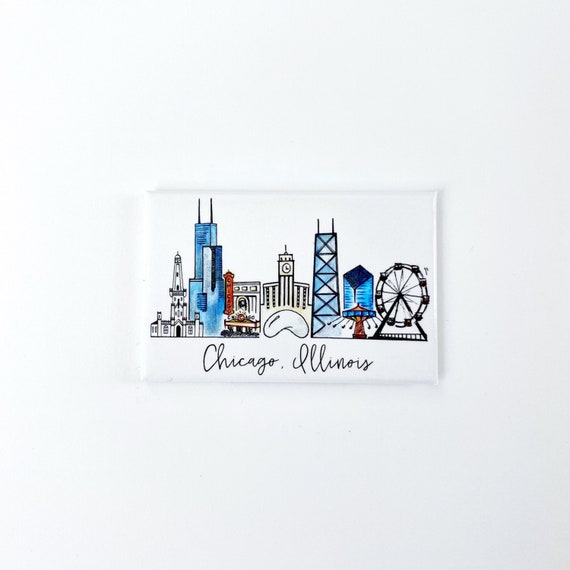 Chicago, Illinois Magnet: small gifts featuring watercolor artwork