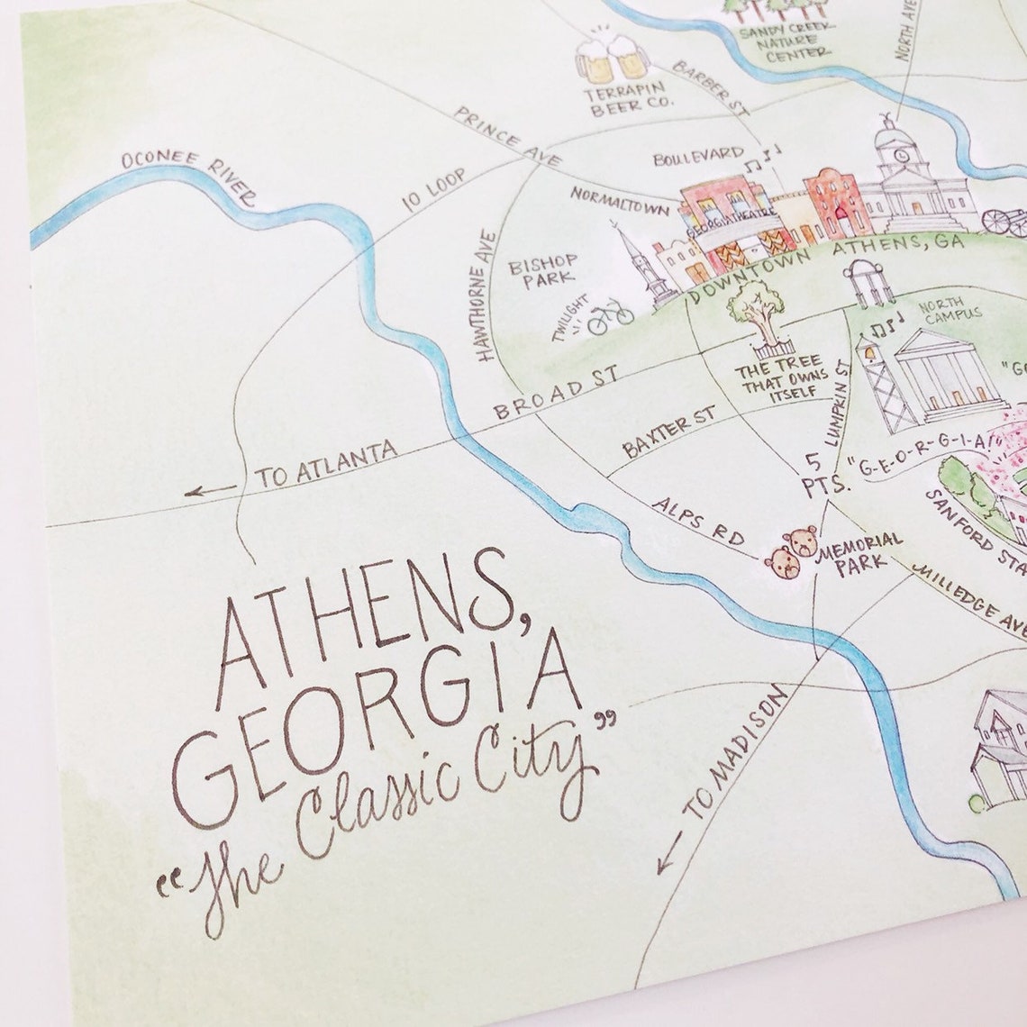 Athens Georgia Map Art Print | Etsy