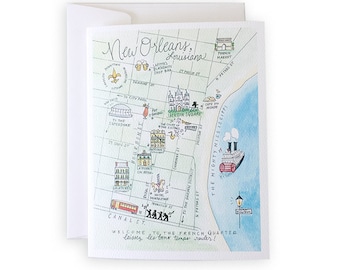 New Orleans Map Greeting Card or Notecard Set