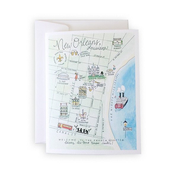 New Orleans Map Greeting Card or Notecard Set