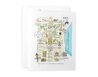 New Orleans II Map Greeting Card or Notecard Set