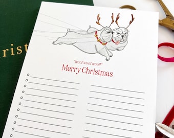 Bulldog Reindeer Christmas List Notepad