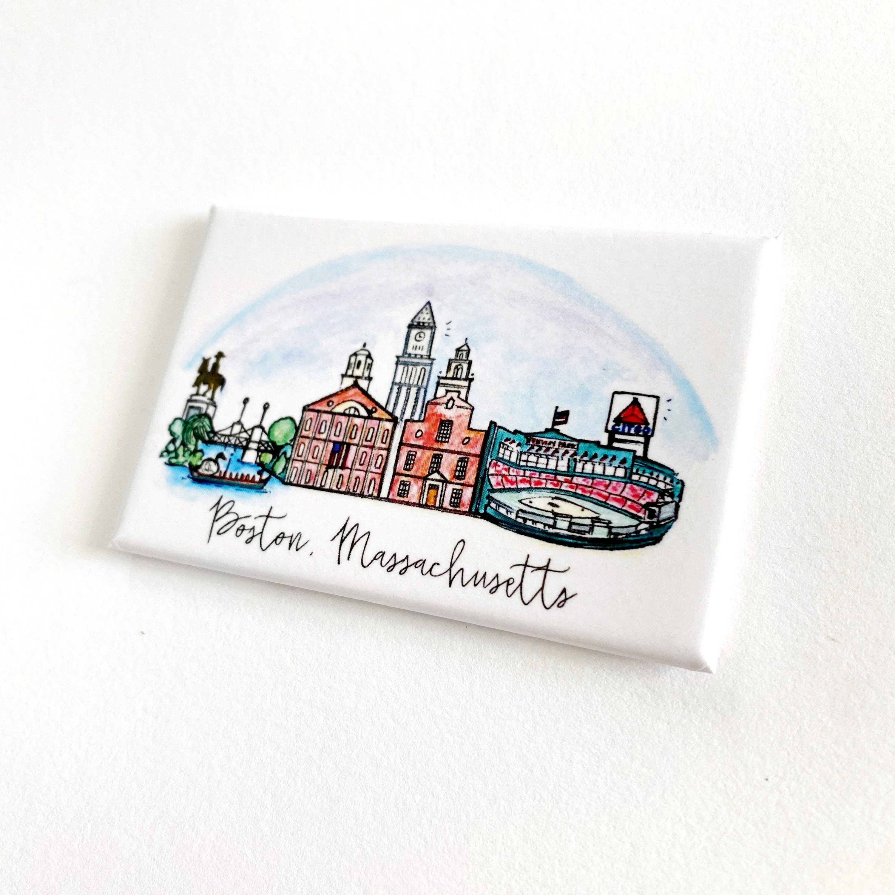 Boston Massachusetts Skyline Magnet, Hand-illustrated Souvenir, Travel ...