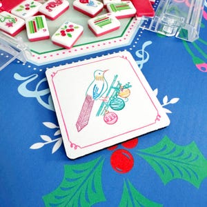 Neoprene Bam Bird Holiday Mahjong Coaster Set, Mahjong Gift, Mahjong Party Decor, Tile Game Gift, Hostess Gift image 3