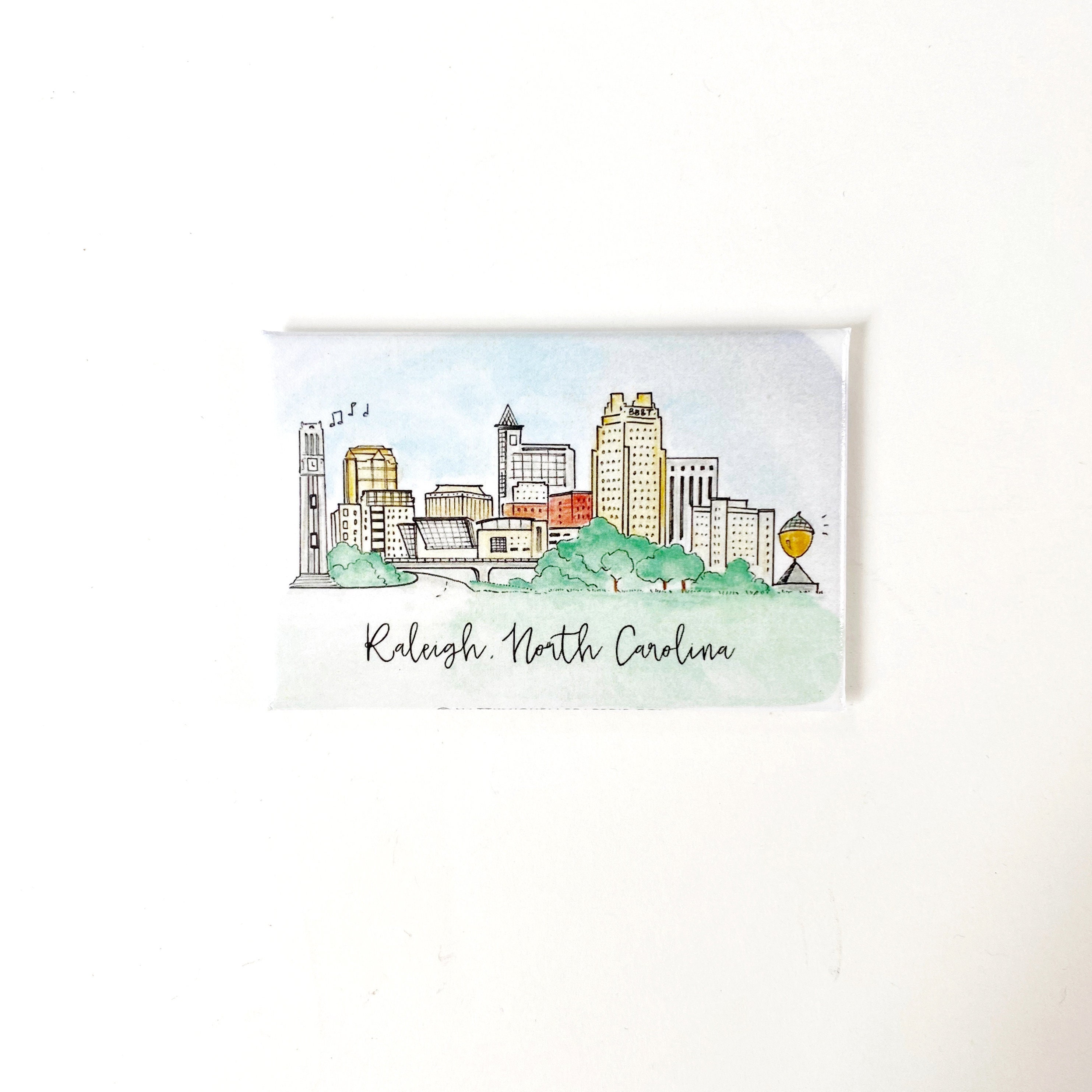 Raleigh North Carolina Skyline Magnet, Hand-illustrated Souvenir ...