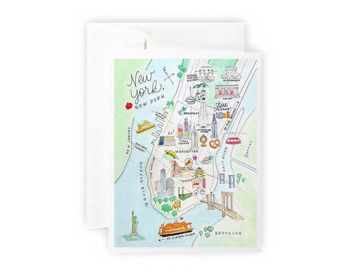New York City Map Stationery: Available as a single card or boxed set of 8