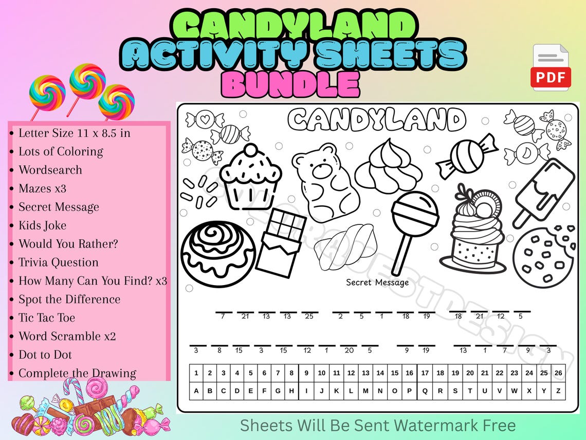 Candyland Activity Sheets: Kids Printable Games & Coloring (PDF ...