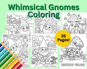 Whimsical Mushroom Gnomes Coloring Book: 35 Enchanted Fantasy Pages (PDF Download)