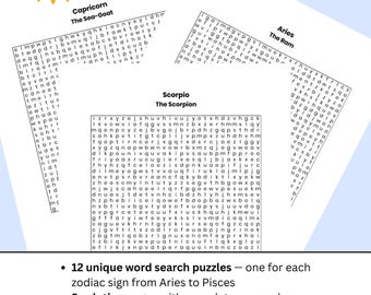 12 Zodiac in Action Word Puzzles Bundle | High-Difficulty Astrology Puzzle PDF
