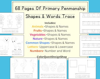 Handwriting Practice Coloring Book: Letters, Numbers, Shapes (Digital Download)